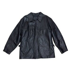 PELLE CUIR Vintage Genuine Leather Black Casual Heavy Jacket Coat Mens Large